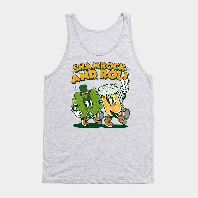 Shamrock and roll st patricks day retro cartoon Tank Top by opippi